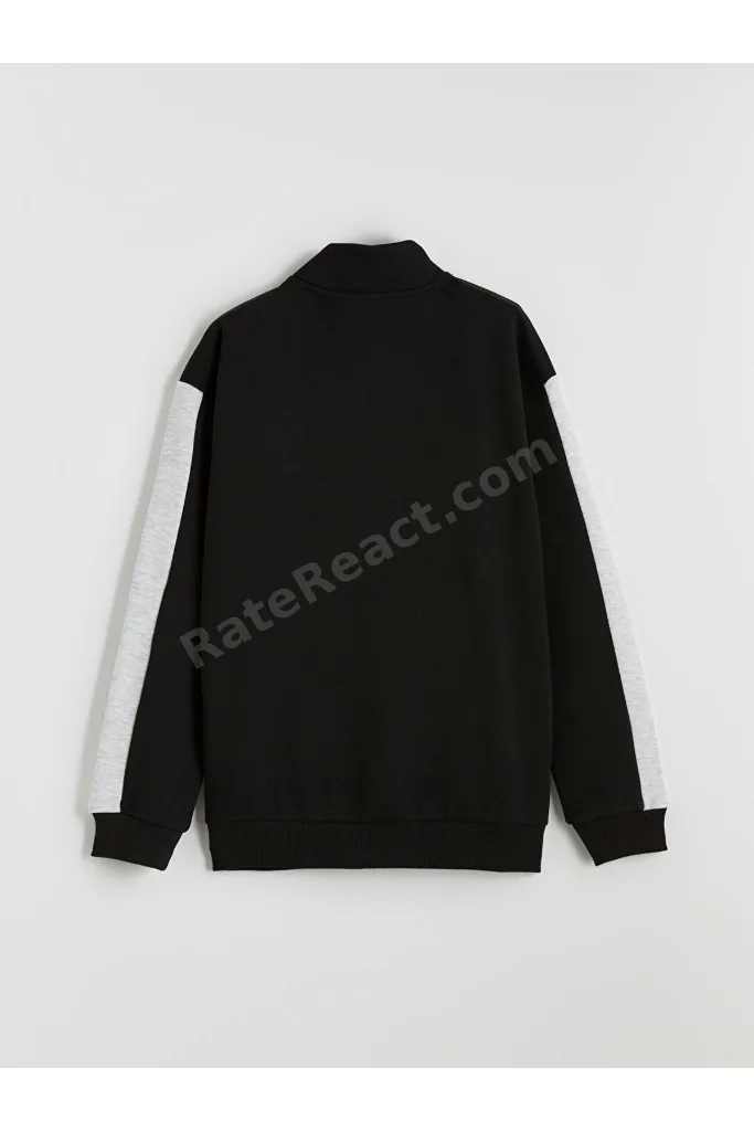 Siyah Dik Yaka Beşiktaş Baskılı Erkek Çocuk Fermuarlı Sweatshirt