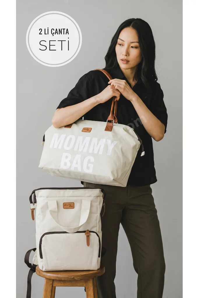 2 Li Momy Bag Anne Bebek El ve Omuz Çantası & Anne Bebek Bakım Sırt Çantası