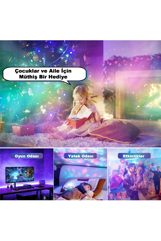 Projektör Gece Lambası Bluetooth Hoparlör Bluetooth Lazer Işıklı Sese Duyarlı Hoparlör Disko Lambası