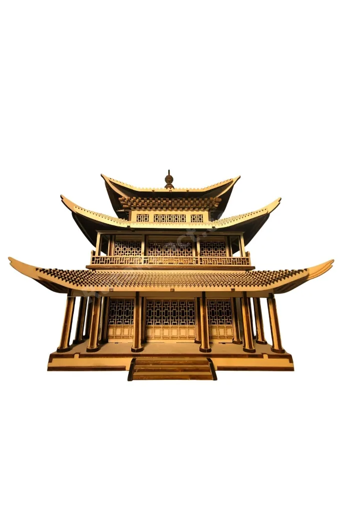 Pagoda Tapınağı Minyatür Ahşap Maket 3D Puzzle DIY Kendin Yap Hobi Koleksiyon Seti