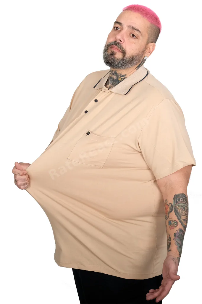 Mode XL Büyük Beden Erkek Likralı Süprem Cepli Polo Yaka T-Shirt 21558 BEJ