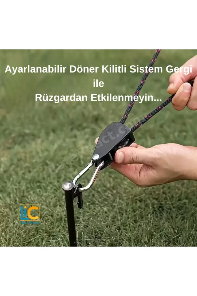 Kamp Çadırı, Yan Tente, Tarp İpi ve Gergisi - Ayarlanabilir Döner Kilitlemeli Sistem - 4 adet