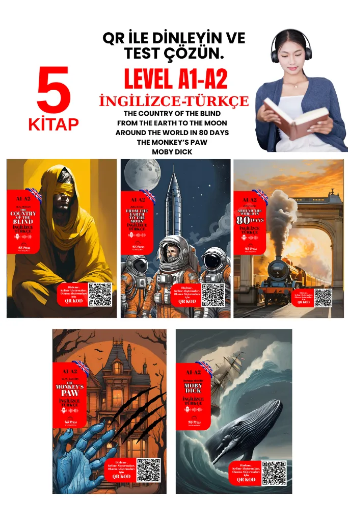 İngilizce 5'li A1-A2 Seviye QR Kod ile Dinlemeli ve Alıştırmalı Hikaye Seti