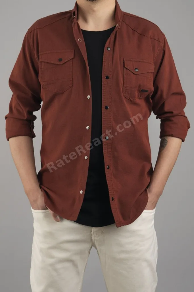 Slim Fit Erkek Mevsimlik Kot Gömlek Kiremit