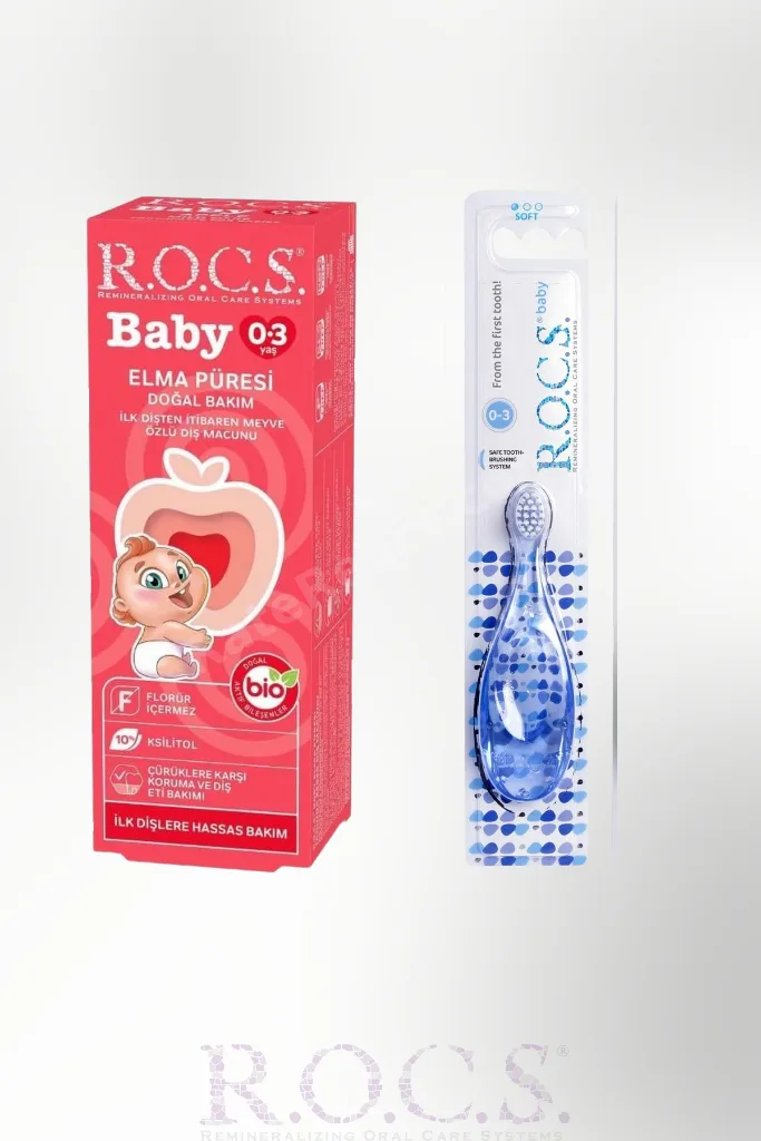 Baby Soft Yumuşak Diş Fırçası 0-3 Yaş & 0-3 Yaş Meyve Özlü Elma Püresi 35 ML ( MAVİ FIRÇA)