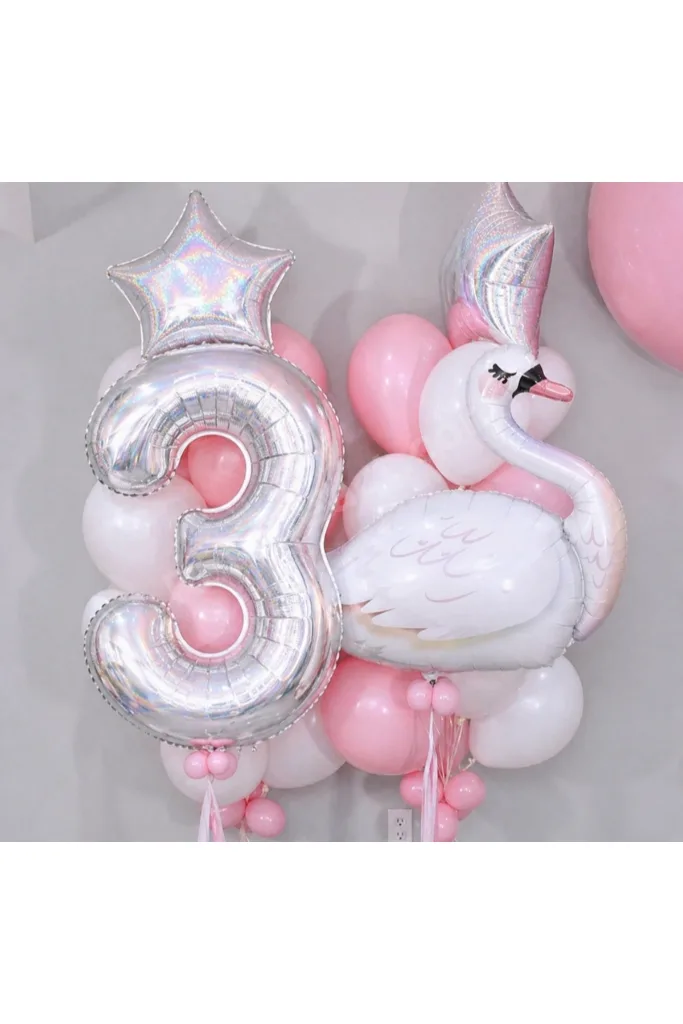 Beyaz Kuğu Doğum Günü Partisi Seti - Yaş Günü Konsepti - Beyaz Kuğu, Pembe ve Beyaz Makoron Balon