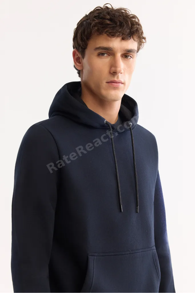 Erkek Lacivert Şardonlu Kumaş Bisiklet Yaka Basic Sweatshirt E001018