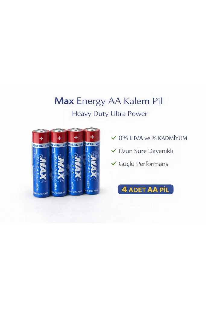 Max Energy AA Kalem Pil 1.5V R6 Heavy Duty Ultra Power 4lü 1 Paket