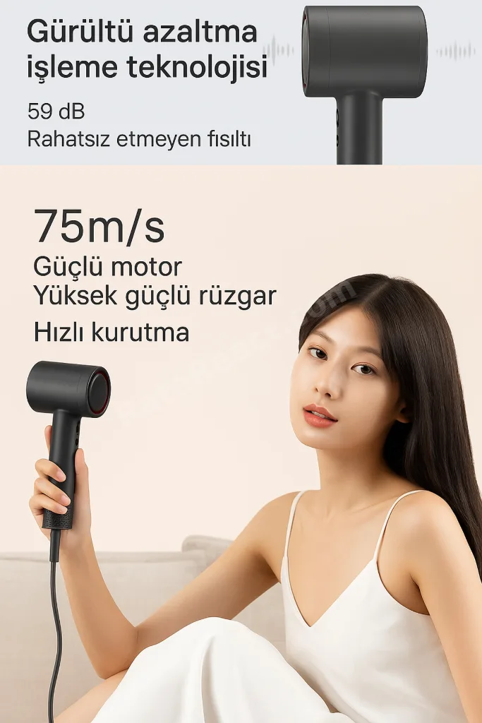 Saç Kurutma Makinesi Negatif Iyon Yeni Nesil 1600w Saç Şekillendirici Geniş Başlık