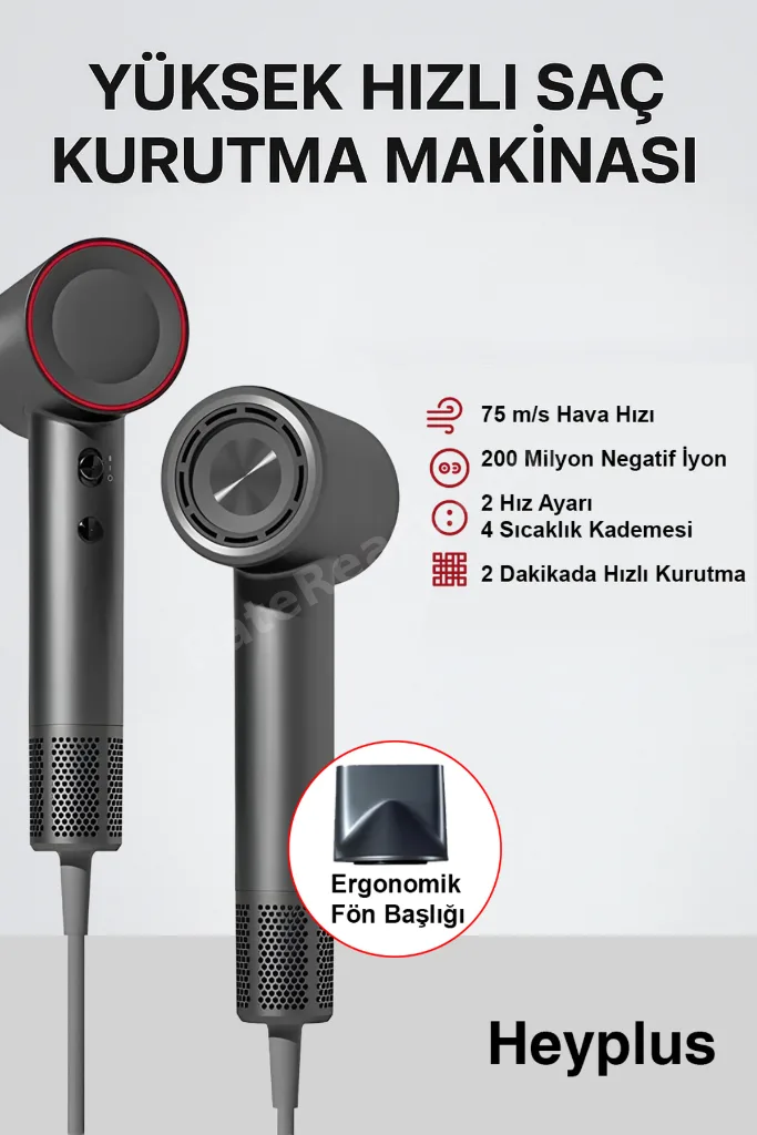 Saç Kurutma Makinesi Negatif Iyon Yeni Nesil 1600w Saç Şekillendirici Geniş Başlık