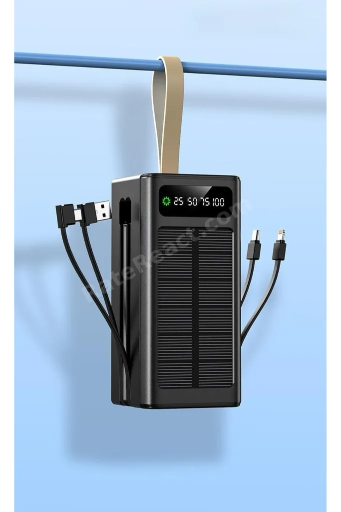 Solar 50.000 Mah Güneş Enerjili Led Işıklı Powerbank Şarj Aleti 4xUsb Çıkış Çoklu Şarj Çıkışı Kablo