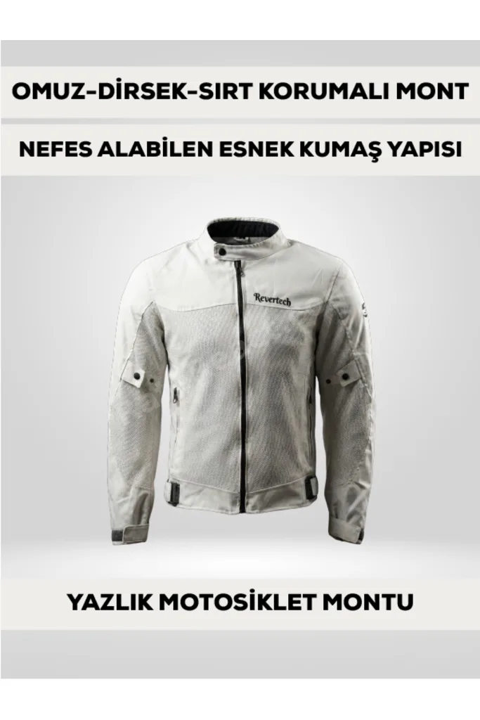 Beyaz Yazlık Fileli Motosiklet Montu CE Korumalı Nefes Alan Hafif Mont + Buff ve Anahtarlık Hediyeli