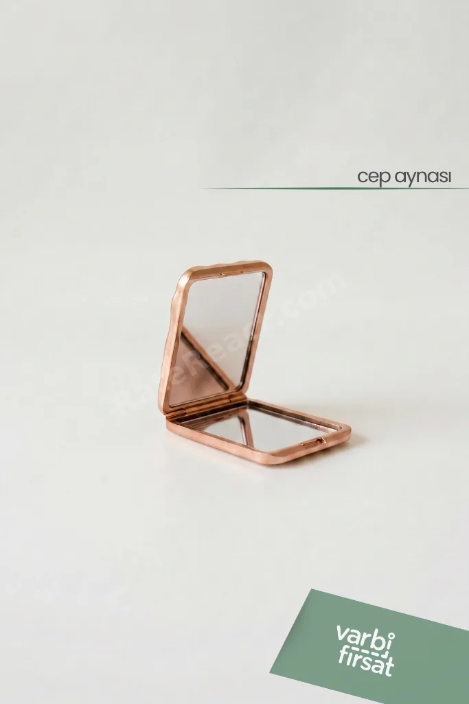 Metalik Dikdörtgen Katlanır Cep Aynası | Çift Taraflı Taşınabilir Makyaj Aynası - Rose Gold