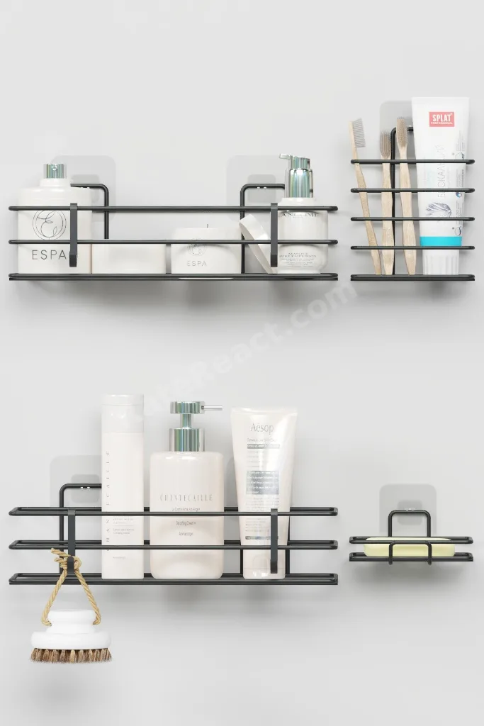 Yapışkanlı Banyo Seti Duş Rafı + Sabunluk + Diş Fırçalık Metal Set