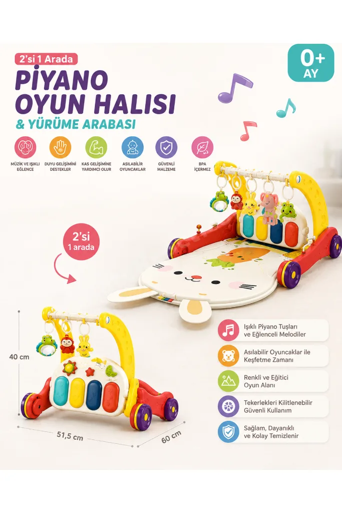 Baby Melody Kırmızı 2n1 Aktivite Merkezi & Yürüteç