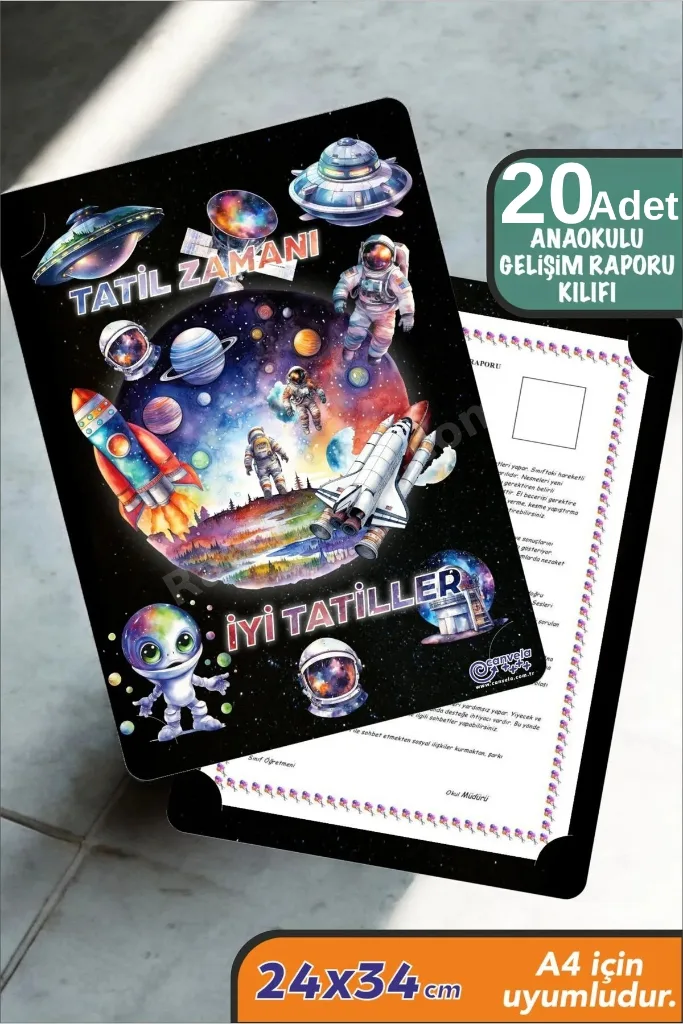 20 Adet Uzay Temalı Okul Öncesi A4 Anaokulu Karne Kılıfı Kabı Karne Süsleme 24x34