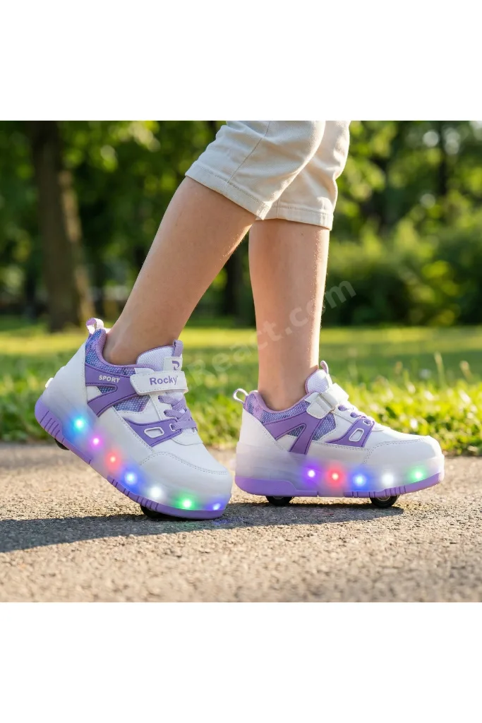 Mor LED Işıklı Patenli Çocuk Ayakkabısı – Tekerlekli Ortopedik Taban Spor Sneaker