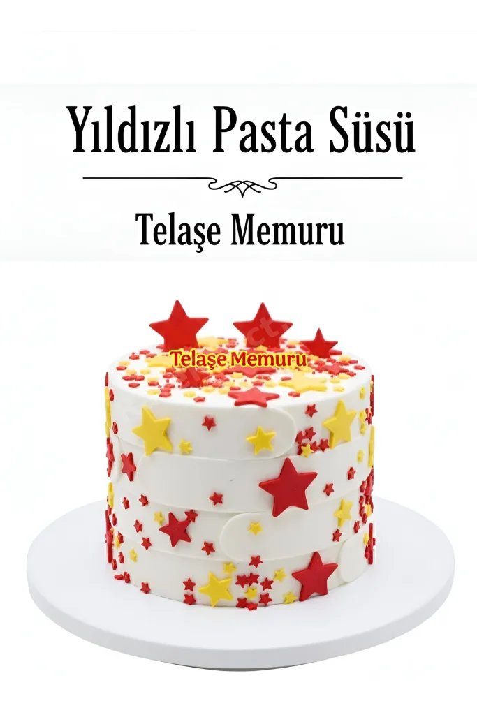 Sarı Kırmızı Şeker Hamuru Pasta Tamamlayıcı Süs - 66 Adet Yıldız Pasta Süsü - Yenilebilir Pasta Süsü