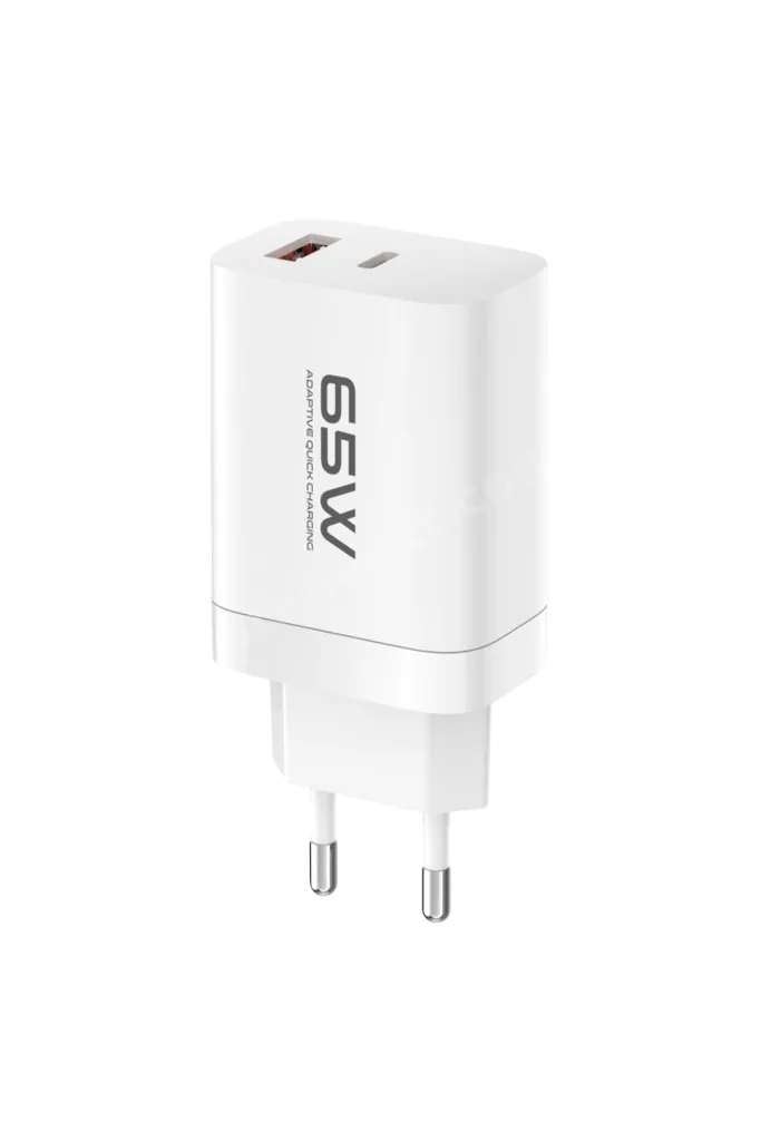 C99Q 65W PD Destekli Type-C ve USB Çift Çıkışlı Hızlı Şarj Adaptörü - Beyaz