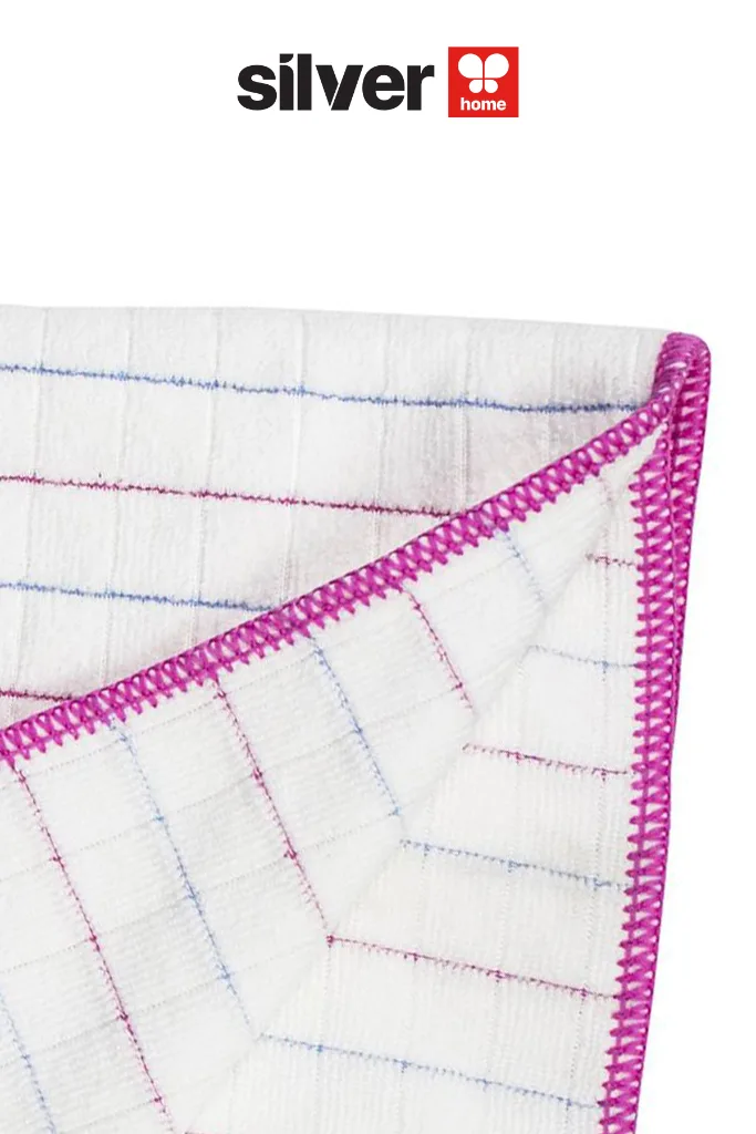 40x40 cm Overloklu Mutfak Bezi Çizgili Kareli Pembe Emici Temizlik Bezi 3 Adet