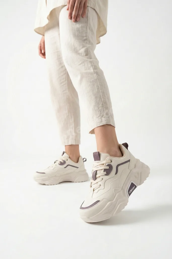 DS.PMD239K2110 Bej Mor Kadın Sneaker Günlük Spor Ayakkabı