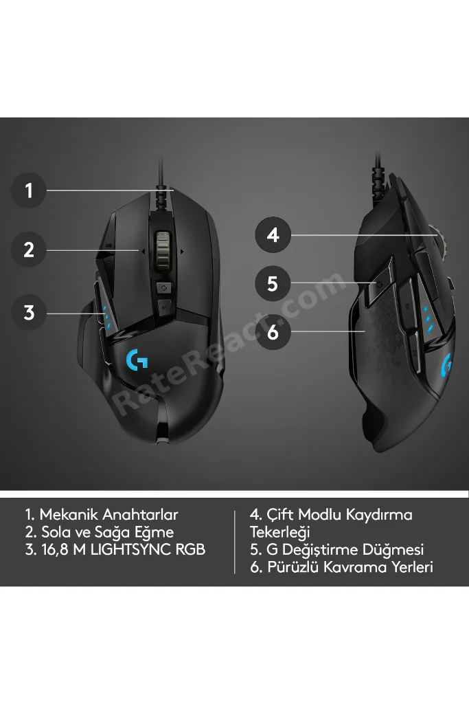 G G502 HERO LIGHTSYNC 25.600 DPI Yüksek Performanslı Kablolu Oyuncu Mouse - Siyah