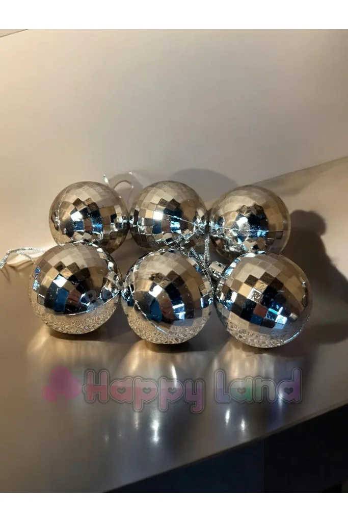 Yılbaşı Çam Ağacı Süsü Disko Topu Görünümlü Gümüş Yılbaşı Topu  4 Cm 6 Lı Disko Topları