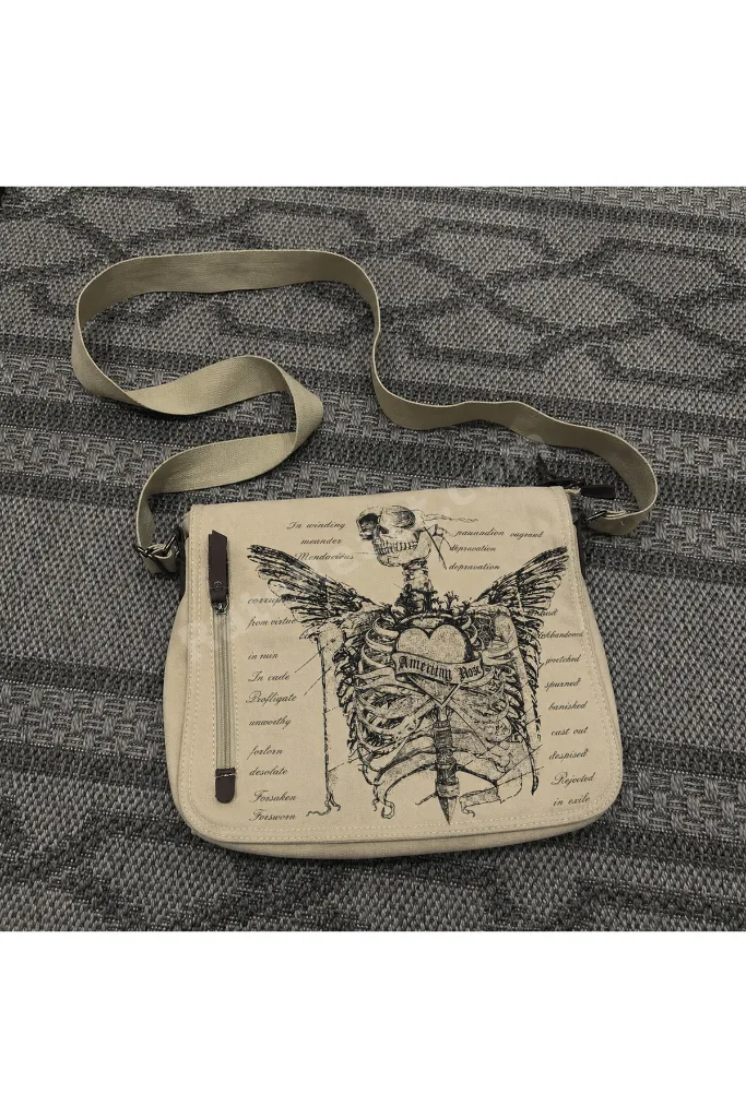 Skeleton Baskılı Unisex Siyah Messenger Bag Hacimli Postacı Çanta/ Laptop Çantası/ Okul Çantası