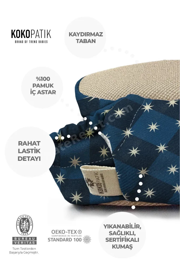 Mavi Gece Desen Patik-Organik Pamuk Bebek Patiği, Kaydırmaz Taban, Yenidoğan Patik