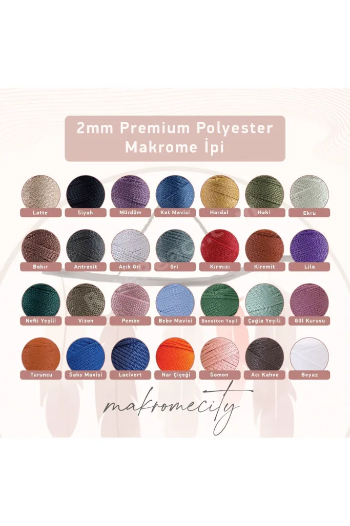 Premium 100 gr 120m Polyester Makrome Ipi Sütlü Kahve 2mm Supla Ip Ve Çanta Ipliği