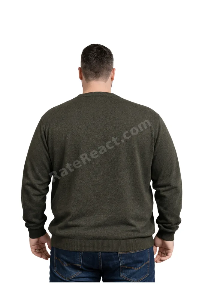 Erkek Büyük Beden Haki Bisiklet Yaka Triko Kazak 5XL-6XL-7XL-8XL