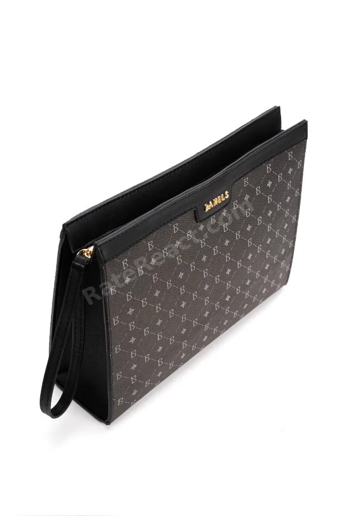 Kadın Siyah Monogram Portföy Kulplu Clutch Çanta