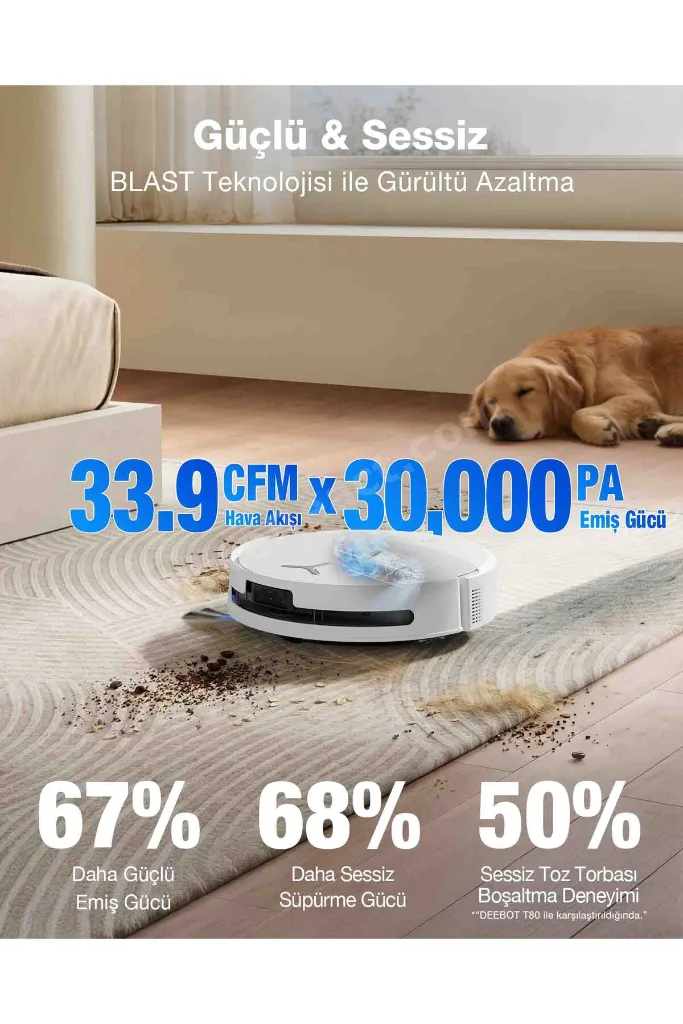Deebot T90 Omni Robot Süpürge ve Paspas, 30.000PA Güçlü Emiş, Zerotangle 4.0