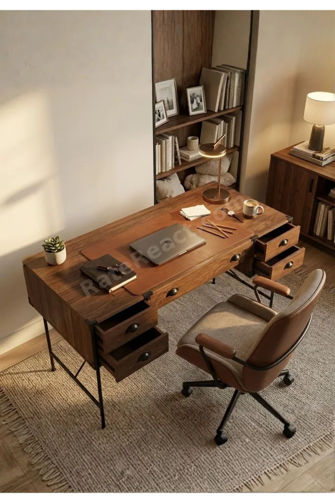 Lamont Çalışma Masası, Home Ofis ve Yönetici Masası Modeli 4 çekmeceli 1 kapaklı raf 180cm