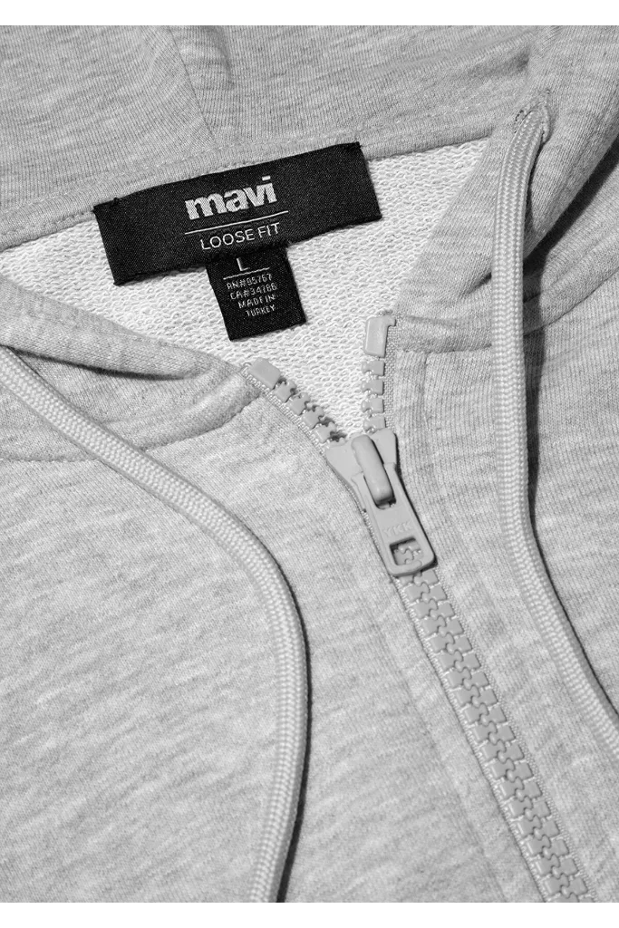 MVJNS Logo Baskılı Fermuarlı Kapüşonlu Gri Sweatshirt 0S10193-80196