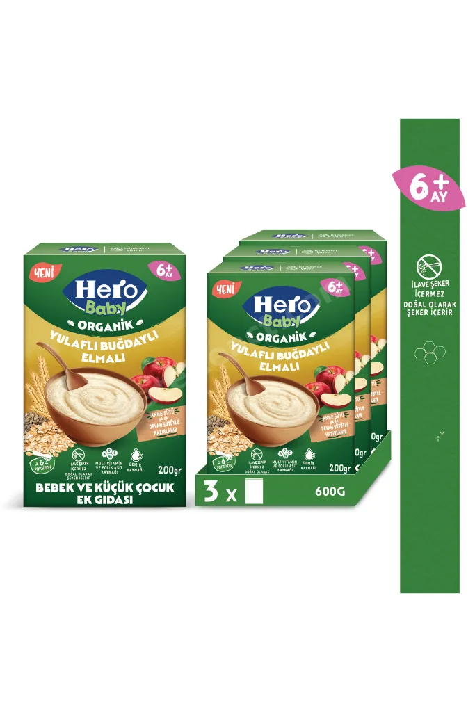 Organik Buğdaylı Yulaflı Elmalı 200g x3