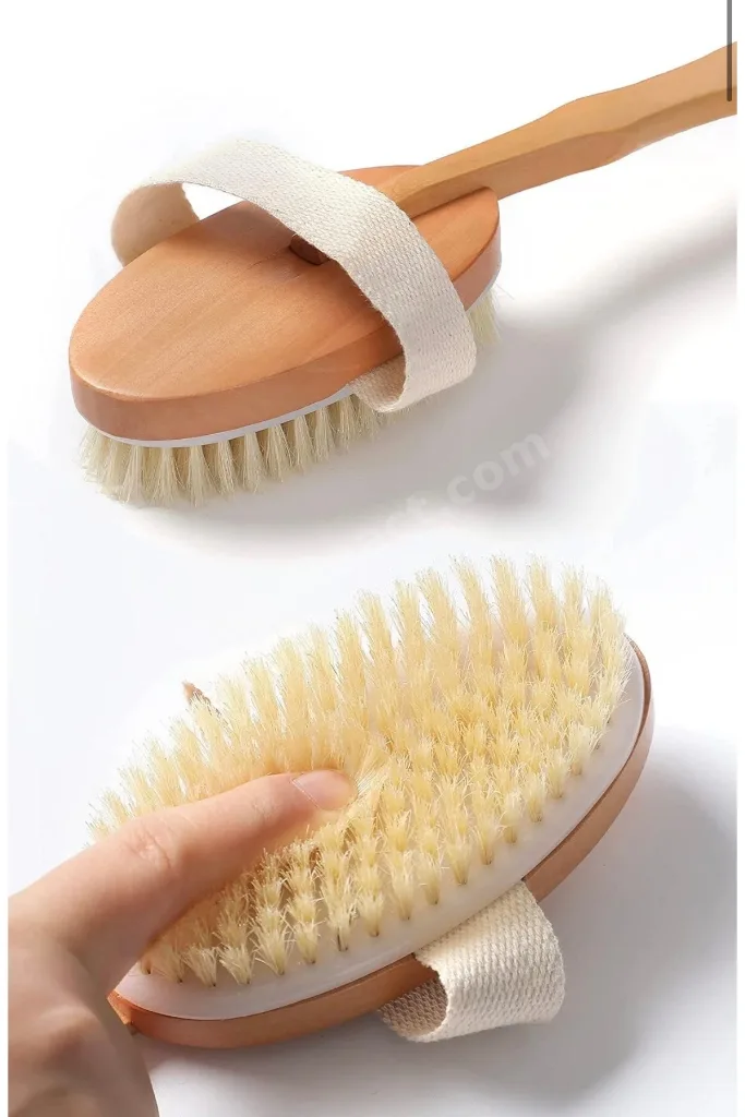 Doğal Ahşap Vücut Fırçası Uzun Saplı At Kılı Kuru Fırçalama Masaj Fırçası (Selülit & Peeling Etkili)
