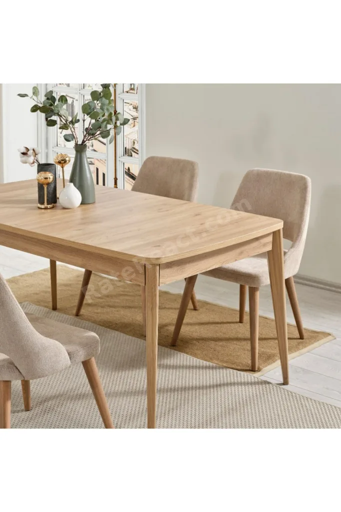 Orin 80x132 Mdf Meşe Masa 4 Krem Sandalye