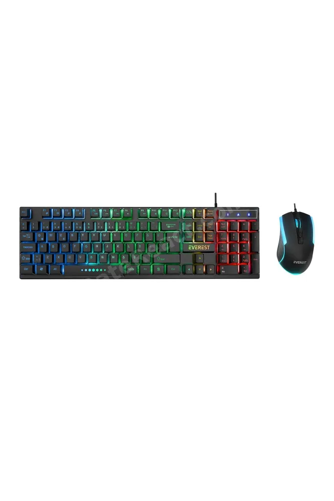 SİYAH GÖKKUŞAĞI IŞIKLI USB KABLOLU OYUNCU KLAVYE - MOUSE SET (4887) NemereHome