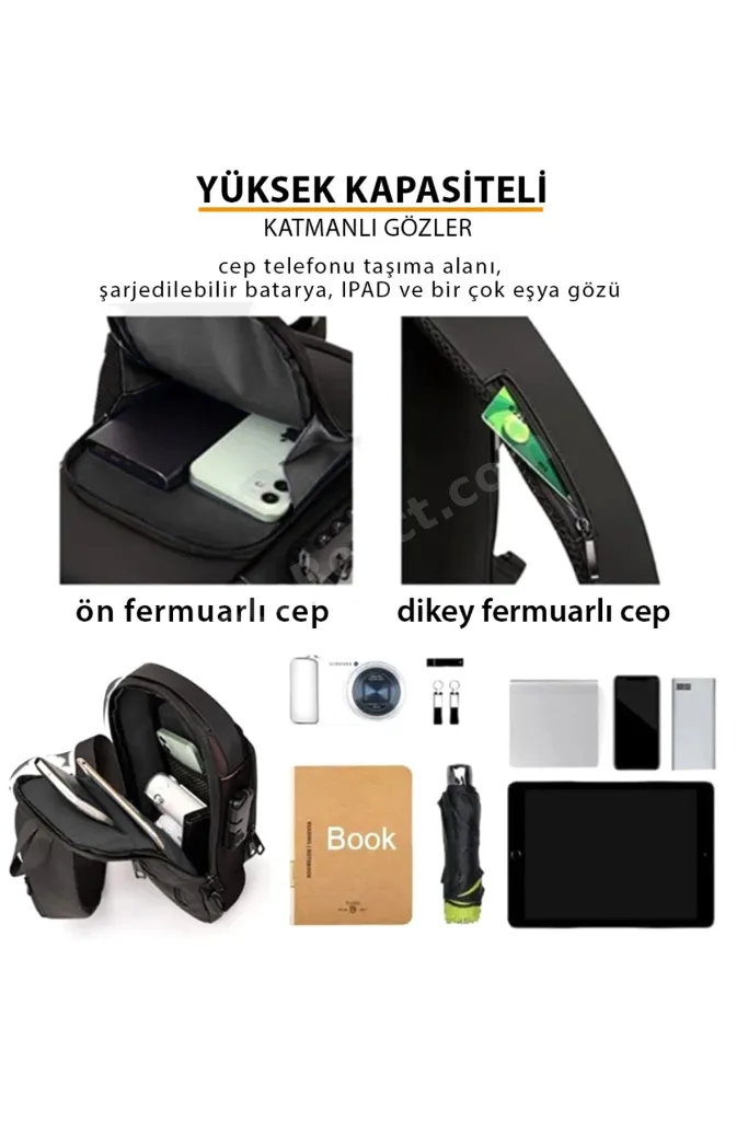 Erkek Usb Çıkışlı Çapraz Askılı Omuz Ve Bel Çantası - Kahverengi
