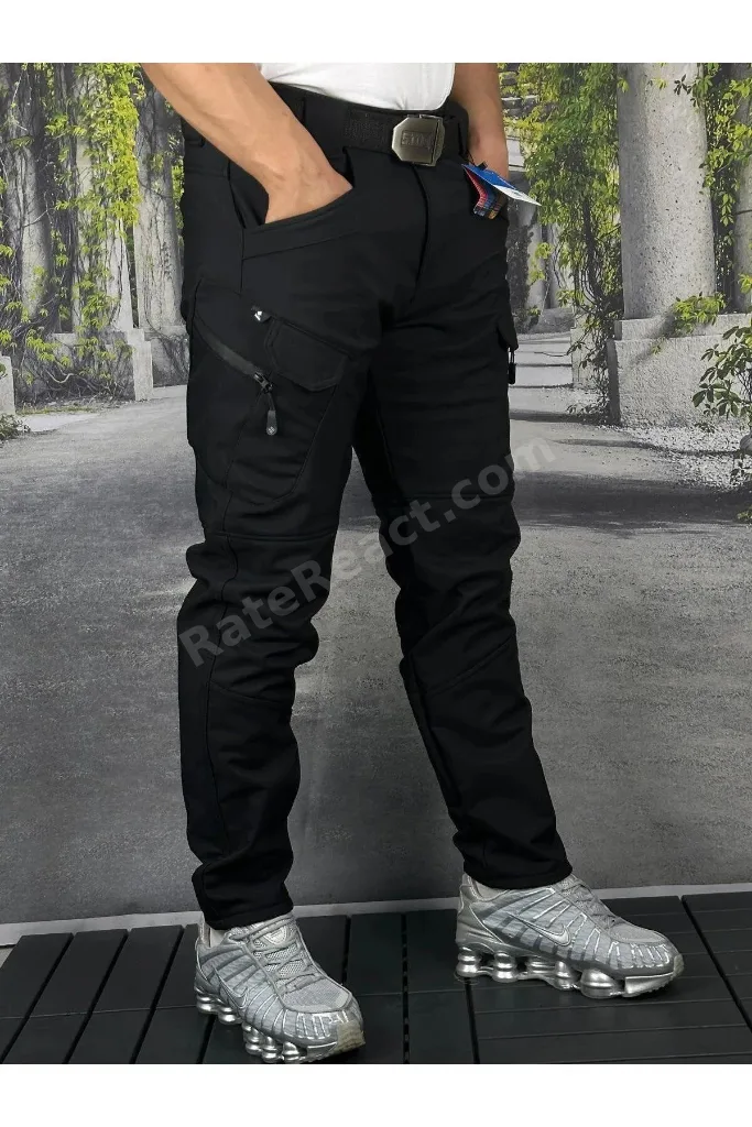 Unısex Soft Shell Su Dayanıklı ve Rüzgar Geçirmez İçi Polarlı Taktik Motorcu Pantolon