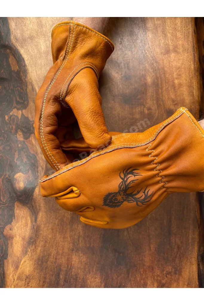 Gerçek Deri Bushcraft Eldiven – Geyik Desenli Kamp Outdoor Eldiveni