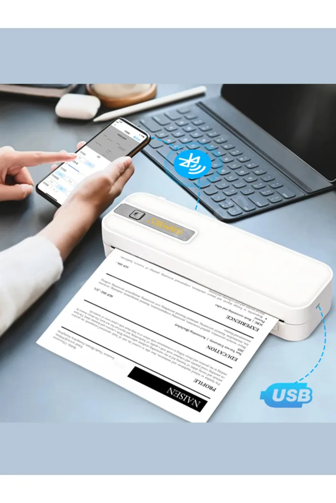 Şarjlı Kablosuz Taşınabilir Yazıcı | Mini Bluetooth Mobil Yazıcı Termal A4 Yazıcı 2600mAh Batarya