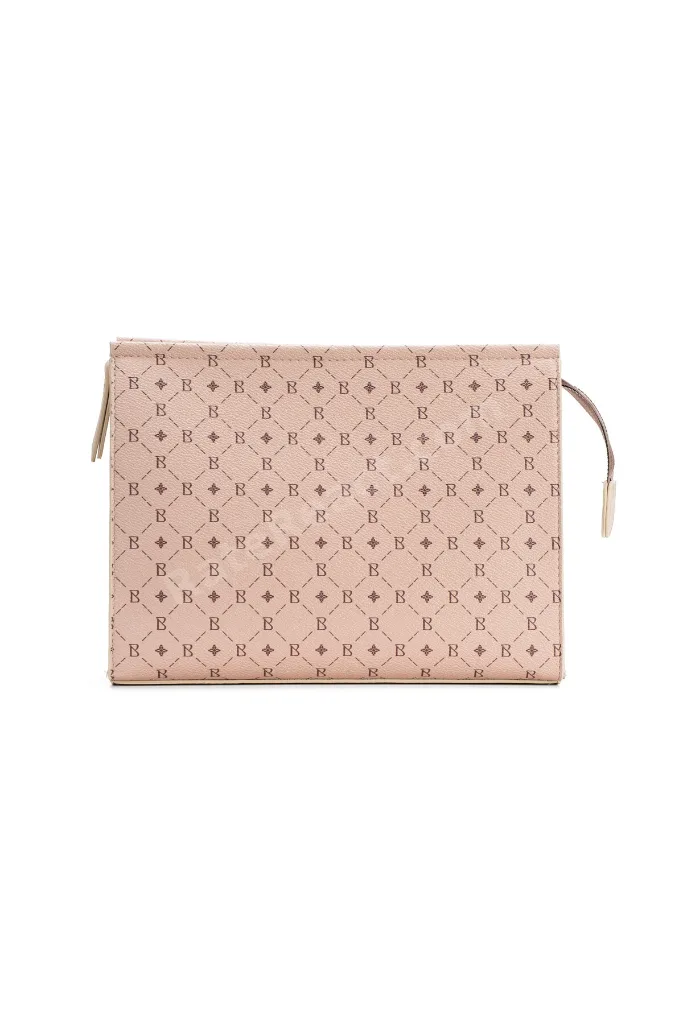 Kadın Bej Monogram Portföy Clutch Çanta