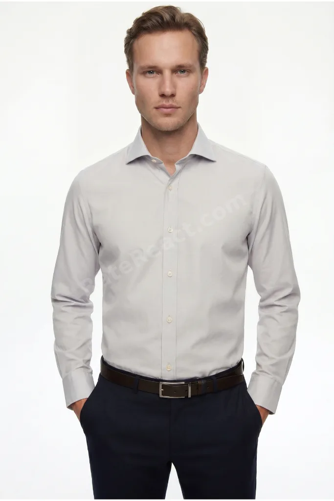 Ds Damat Slim Fit Gri Klasik Kravatlık Uzun Kol Kolay Ütülenebilir Gömlek