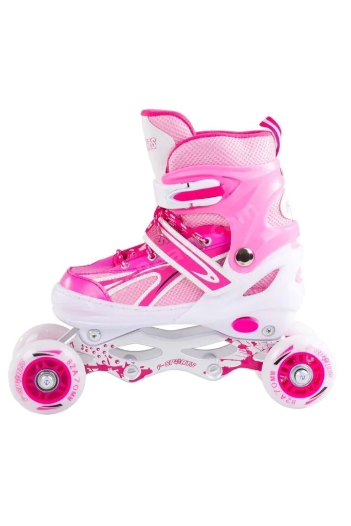 F-sports Pembe Ayarlabilir 2+2 Işıklı Metal Alıştırma Pateni Çanta