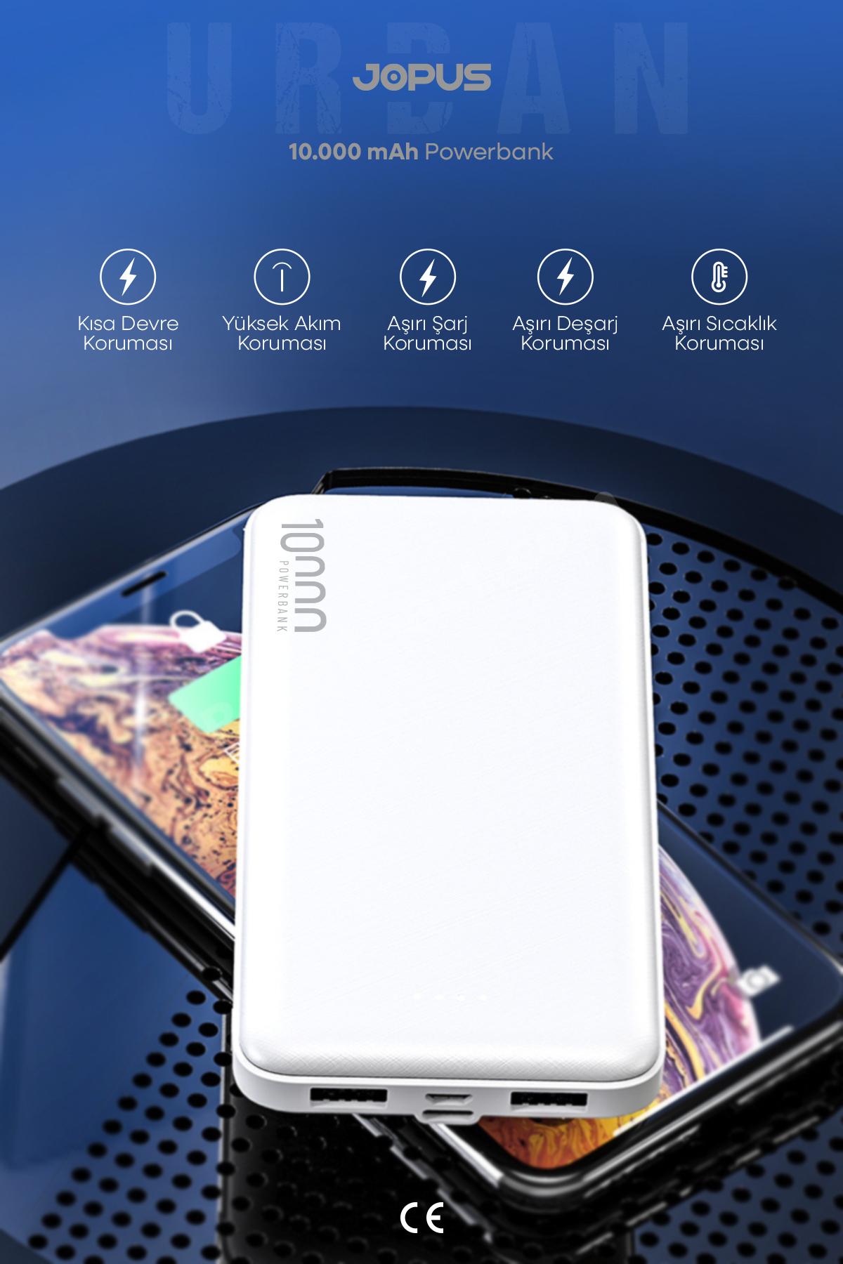 10000mAh Powerbank - Led Işık Göstergeli - Taşınabilir Şarj Cihazı - Beyaz JP-P10