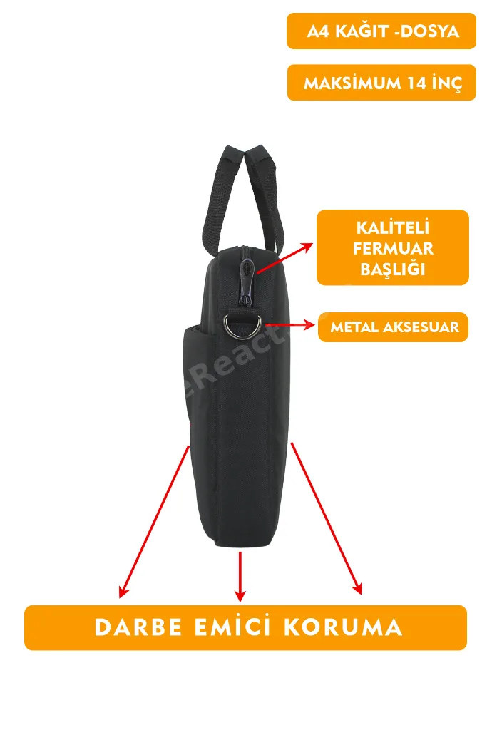 13,3"-14" inç Laptop Evrak Çantası Tablet A4 Kağıt ve Dosya Uyumlu Darbe Emici Koruma Omuz Askılı