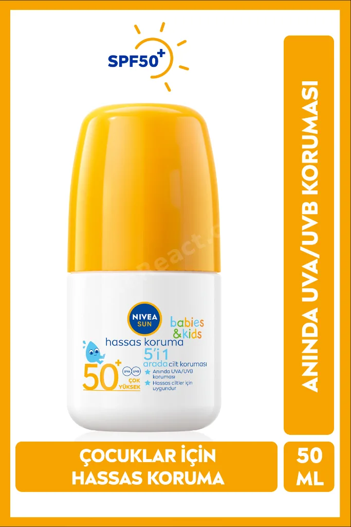 SUN SPF50 Çocuklara Özel Güneş Koruyucu Roll-on 50ml Ve Güneş Koruyucu Vücut Spreyi, Çanta Hediye