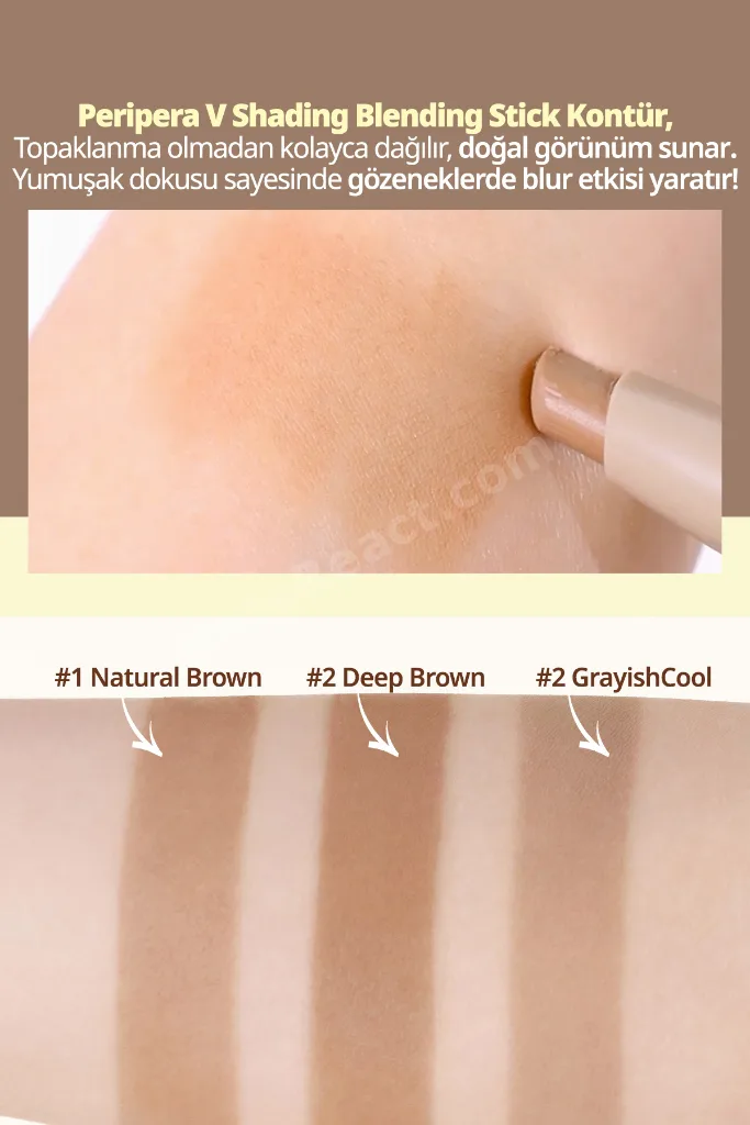 Pratik Uygulanan Çift Taraflı Kontür Stick PERIPERA V Shading Blending Stick (001 Natural Brown)